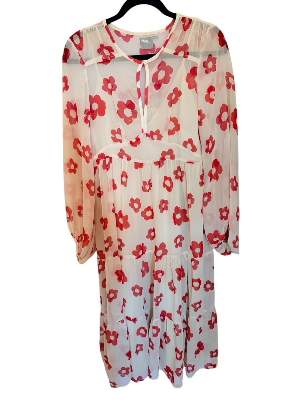 ASOS Sheer White Red Floral Print Dress with Camisole